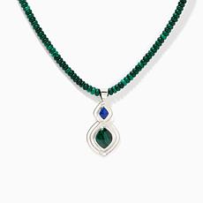 Jay King Sterling Silver Lapis & Malachite Beaded Necklace w/ Pendant