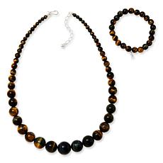 Jay King Tiger and Hawk's Eye Quartz Beaded Jewelry Set