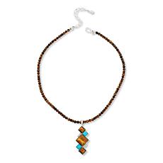 Jay King Tiger Eye Pendant Necklace with Campitos Turquoise Accents