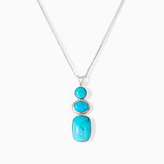 Jay King Turquoise Kingman 3 Stone Pendant with Chain, Sterling