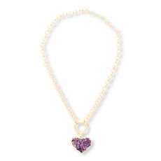 KALIFANO Goldtone Amethyst Druzy Geode Heart Drop Necklace