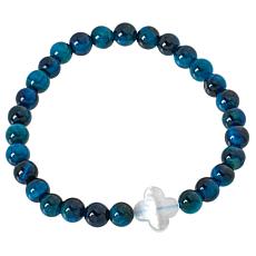 KALIFANO Tiger's Eye Bead Stretch Bracelet with Mother-of-Pearl Accent