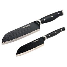 Kitchen HQ 2-piece Wavy Edge Nonstick Santoku Knife Set