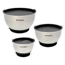 Kitchen HQ Set of 3 Stainless Steel Suction Mixing Bowls
