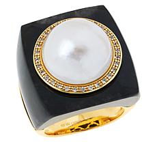 Kwan Collections Gold-Plated Mabé Pearl, Black Jade and Zircon Ring
