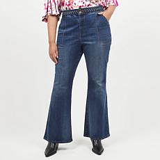La Joie Vertical Slub Braided Belt Flare Leg Jean