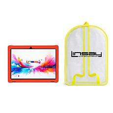 LINSAY 10.1" Octa Core 256GB Tablet with Yellow Kids Case and Backpack