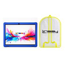 LINSAY 10.1" Octa Core 256GB Tablet with Yellow Kids Case and Backpack