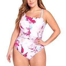 LYSA Love Your Size Always Belted One Shoulder One Piece Floral