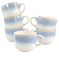 Martha Stewart Blue Rim 6pc 24-ounce Stoneware Latte Mug Set in Blue
