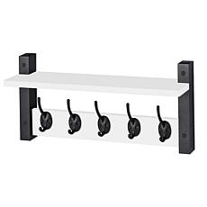 Matte Black Floating Wall Shelf with 5 Hooks 15.75"W