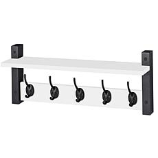 Matte Black Wall Mount Floating Shelf with 5 Hooks