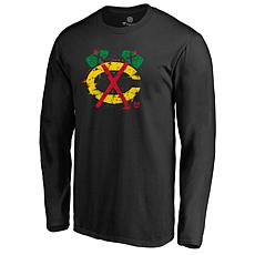 Men's Fanatics Black Chicago Blackhawks Splatter Logo Long Sleeve T...