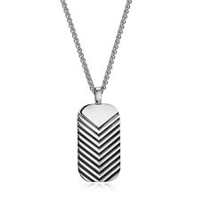 Men's Oxidized Rhodium Plated Sterling Silver Dog Tag Pendant Necklace