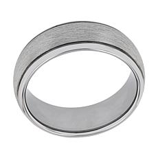Men's Silver-tone Tungsten Frozen Satin Center Grooved Band Ring