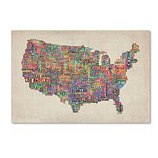 Michael Tompsett "US Cities Text Map VI" Art- 16" x 24"