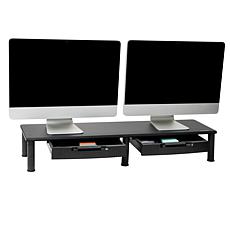 Mind Reader Adjustable Dual Monitor Stand w/ 2 Storage Drawers, Black