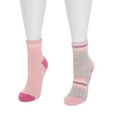 MUK LUKS Women's Studio Socks - Quarter Crew Cotton Compression 2 Pack