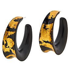 Natural Beauties Ebony Wood Goldtone Leaf Hoop Earrings