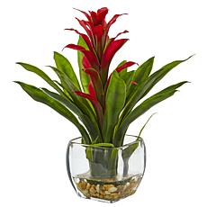 Nearly Natural 12" Bromeliad with Vase Arrangement - Red