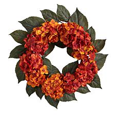 Nearly Natural 20 in. Autumn Hydrangea Artificial Wreath