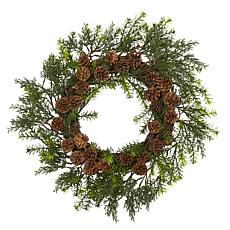 Nearly Natural 22” Cedar, Grass & Pine Cone Artificial Wreath