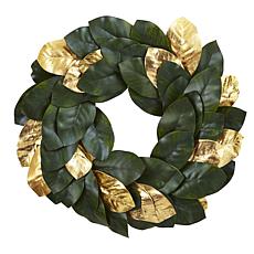 Nearly Natural 22" Golden Leaf Magnolia Wreath
