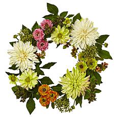 Nearly Natural 22" Mixed Dahlia and Mum Wreath