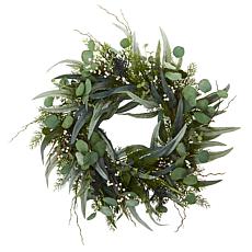 Nearly Natural 24" Artificial Eucalyptus and Mixed Greens Wreath