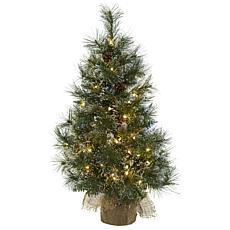Nearly Natural 3-Ft. Christmas Tree w/Clear Lights, Pine Cones & Bag