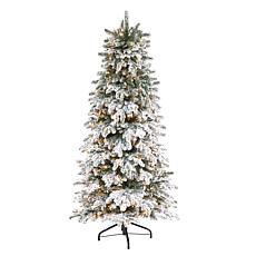 Nearly Natural 6’ Artificial Flocked Fir Christmas Tree w/ 450 Lights
