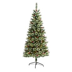 Nearly Natural 6’ Frosted Swiss Pine Artificial Tree w LEDs & Berries