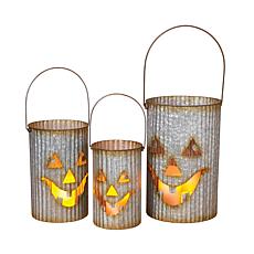Nested Galvanized Corrugated Metal Pumpkin Luminaries (Set of 3)