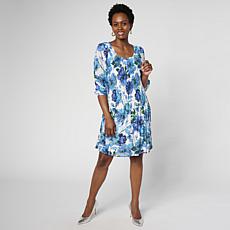 Nina Leonard 3/4 Balloon Sleeve Round Neck Chiffon Dress