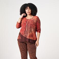 Nina Leonard Burnout Tulip Hem Knit Top