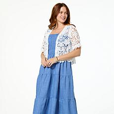 Nina Leonard Button Front Crochet Bolero