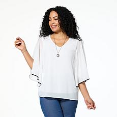 Nina Leonard Chiffon V-Neck Dolman Sleeve Top