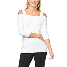 Nina Leonard Cold Shoulder Pullover Sweater