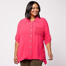 Nina Leonard Collared Button Front Top
