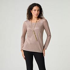 Nina Leonard Crinkle Mesh High-Low Hem Tunic