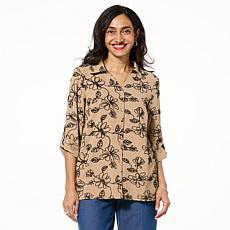 Nina Leonard Embroidered Button Front Blouse