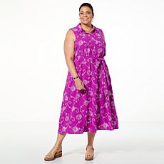 Nina Leonard Embroidered Fit-and-Flare Midi Dress
