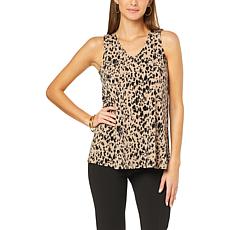 Nina Leonard Lace-Up Back Sleeveless Printed Top