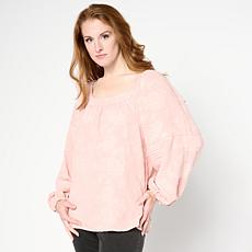 Nina Leonard Long Balloon Sleeve Square Neck Top