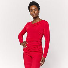 Nina Leonard Long Sleeve Drape Neck Slink Top