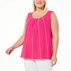 Nina Leonard Pebbled Knit Tank Top with Embroidery