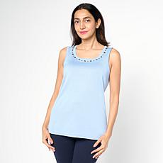 Nina Leonard Scoop-Neck Studded Knit Tank
