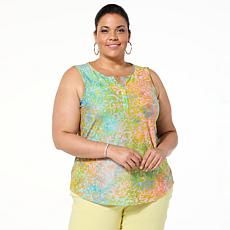 Nina Leonard Sleeveless Burnout Top with Curved Hem