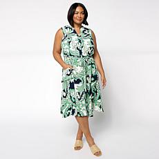 Nina Leonard Sleeveless Collared Button Front Dress