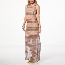 Nina Leonard Sleeveless Crochet Stripe Maxi Dress